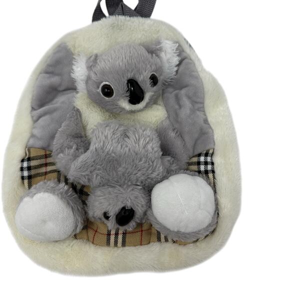 Koala Plush Backpack Mom& Baby Stuffed Animal Bag Soft Faux Fur Gray Cute Kawaii - Picture 3 of 8